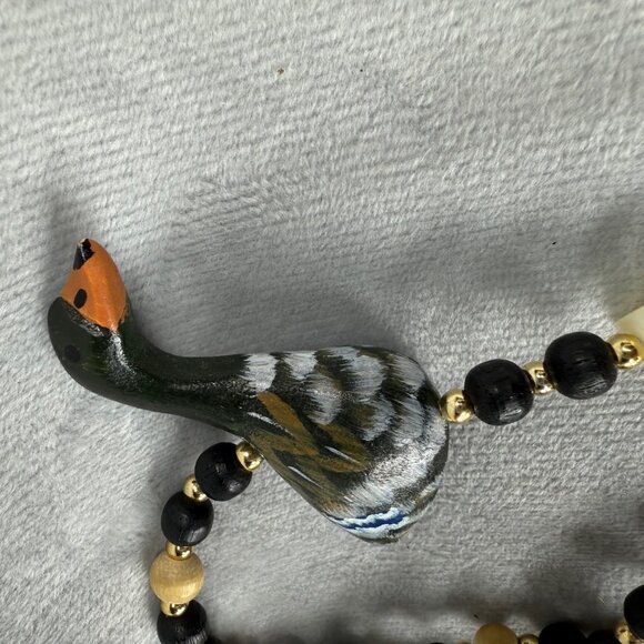 Wood Duck Geese Statement Necklace Beaded Shell Accents Hand Painted Vintage - Picture 15 of 16